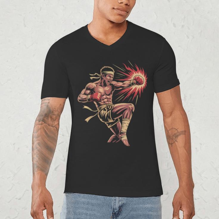 Muay Thai Fighter Southpaw Stance Minimal Silhouette Clean Men's V-Neck T-Shirt Muay Thai Fighter Southpaw Stance Minimal Silhouette Clean Men's V-Neck T-Shirt