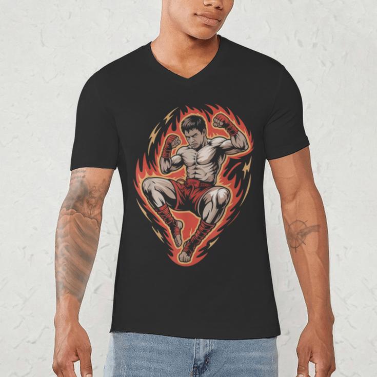 Muay Thai Fighter Teep Push Kick Minimal Line Art Clean Men's V-Neck T-Shirt Muay Thai Fighter Teep Push Kick Minimal Line Art Clean Men's V-Neck T-Shirt