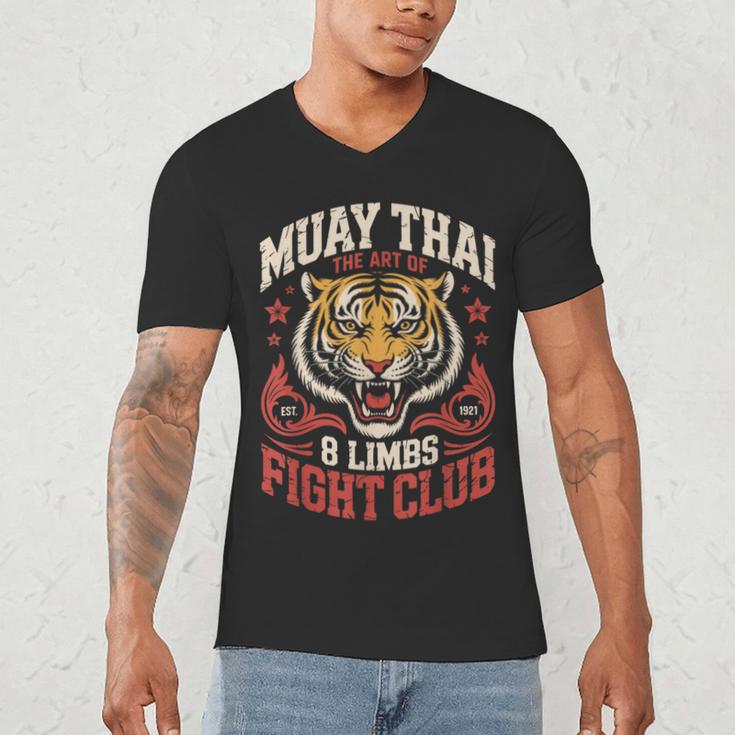 Muay Thai Fighter Tiger 8 Limbs Thai Boxing Men's V-Neck T-Shirt