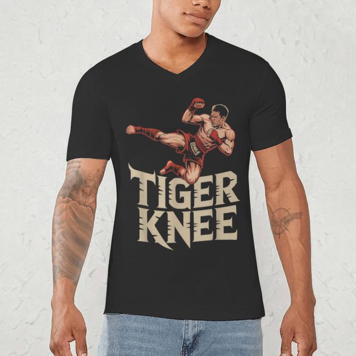 Muay Thai Fighter Tiger Knee Vintage Distressed Badge Men's V-Neck T-Shirt Muay Thai Fighter Tiger Knee Vintage Distressed Badge Men's V-Neck T-Shirt