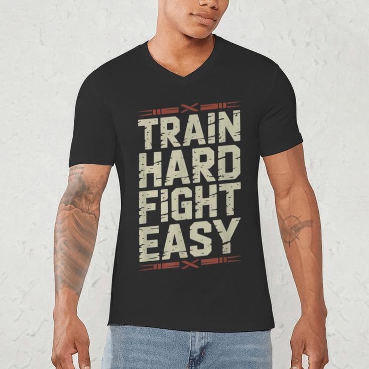 Muay Thai Fighter Train Hard Fight Easy Training Motivation Men's V-Neck T-Shirt