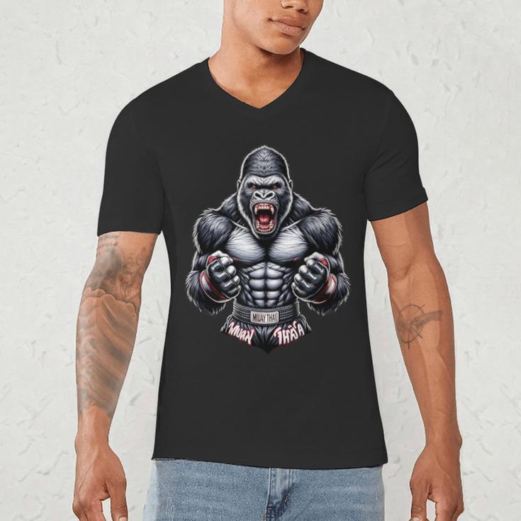Muay Thai Gorilla Thai Boxing And Fighting Men's V-Neck T-Shirt