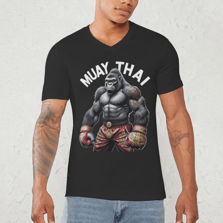 Muay Thai Gorilla Strength Power Fighter Men's V-Neck T-Shirt