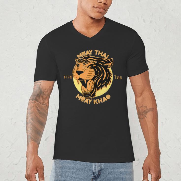 Muay Thai Muay Khao Kickboxing Men's V-Neck T-Shirt Muay Thai Muay Khao Kickboxing Men's V-Neck T-Shirt