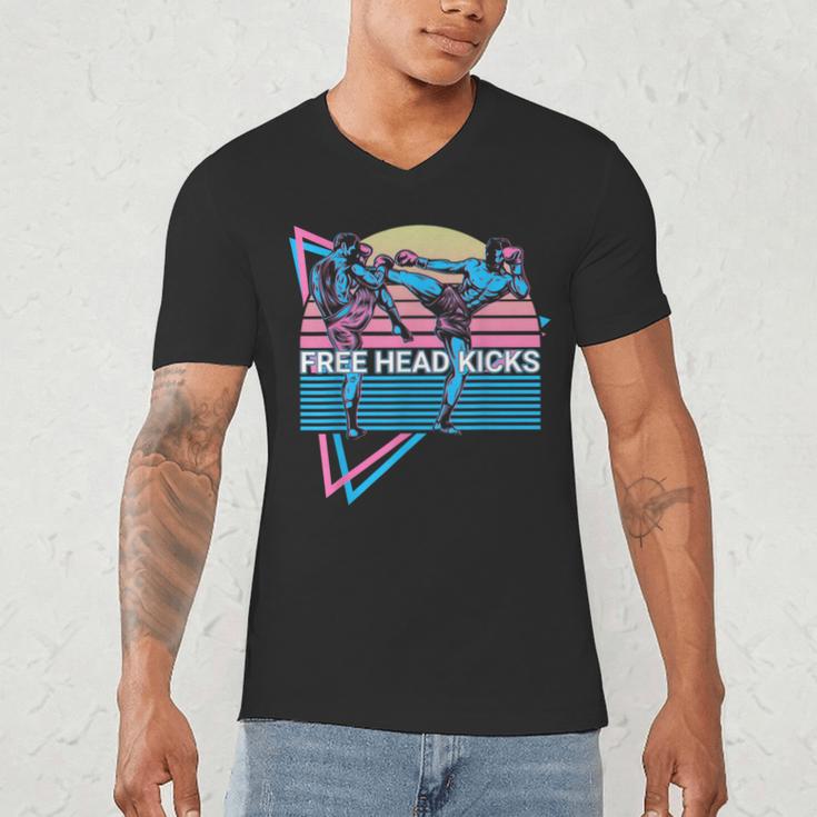 Muay Thai Kickboxing Retro Free Head Kicks Men's V-Neck T-Shirt