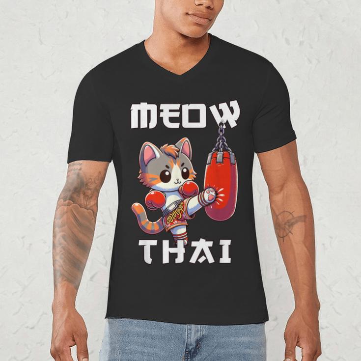 Muay Thai Meow Thai & Thai Boxing Muay Thai Cat Men's V-Neck T-Shirt
