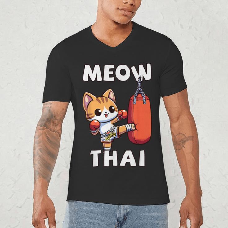 Muay Thai Meow Thai Thai Boxing For Boys Muay Thai Cat Men's V-Neck T-Shirt