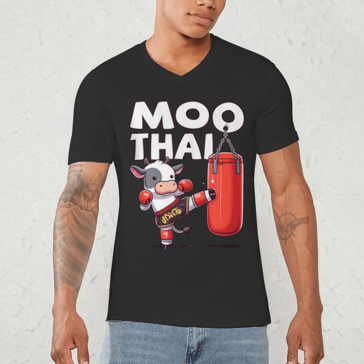 Muay Thai Moo Thai Thai Boxing For Youth Muay Thai Cow Men's V-Neck T-Shirt Muay Thai Moo Thai Thai Boxing For Youth Muay Thai Cow Men's V-Neck T-Shirt