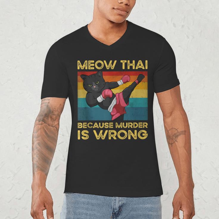 Muay Thai Because Murder Is Wrong Cat Meow Thai Men's V-Neck T-Shirt Muay Thai Because Murder Is Wrong Cat Meow Thai Men's V-Neck T-Shirt