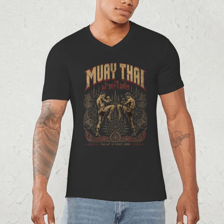 Muay Thai Nak Muay Vintage Thai Boxing Warrior Art Men's V-Neck T-Shirt Muay Thai Nak Muay Vintage Thai Boxing Warrior Art Men's V-Neck T-Shirt