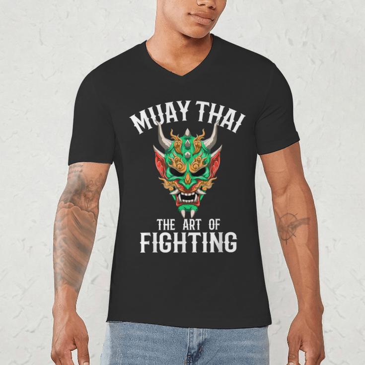 Muay Thai Oni Mask Thai Boxing And Kickboxing Men's V-Neck T-Shirt