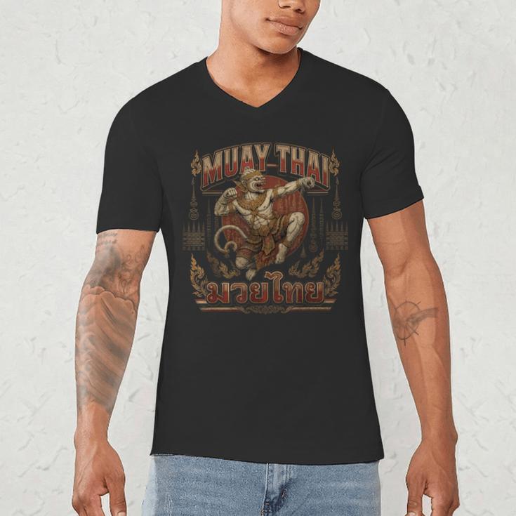 Muay Thai Power Vintage Thai Boxing Warrior Fighter Monkey Men's V-Neck T-Shirt Muay Thai Power Vintage Thai Boxing Warrior Fighter Monkey Men's V-Neck T-Shirt