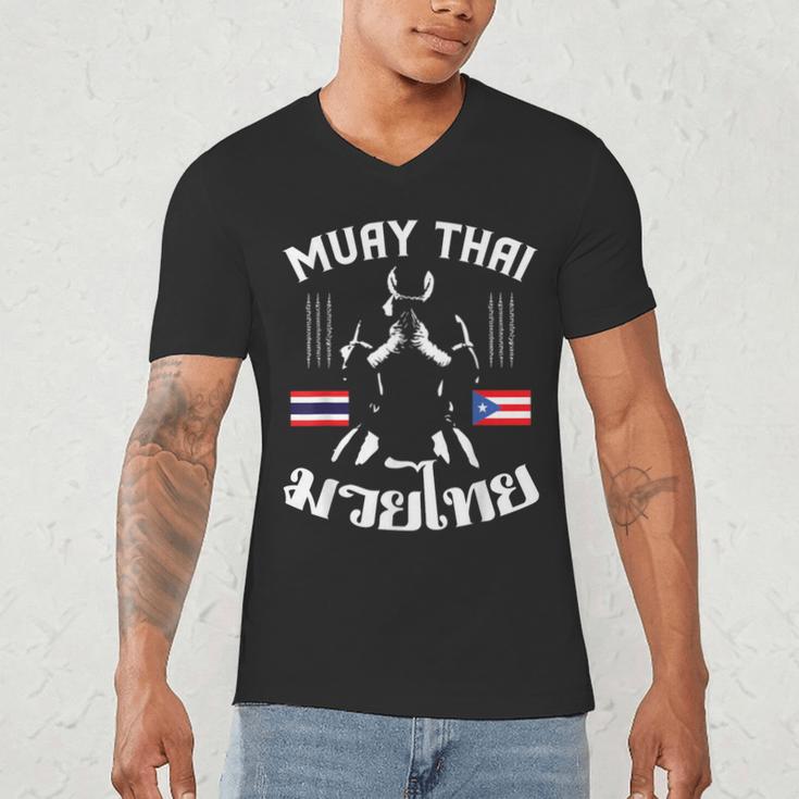 Muay Thai Puerto Rico Flag Martial Arts Thai Boxing Coach Men's V-Neck T-Shirt Muay Thai Puerto Rico Flag Martial Arts Thai Boxing Coach Men's V-Neck T-Shirt