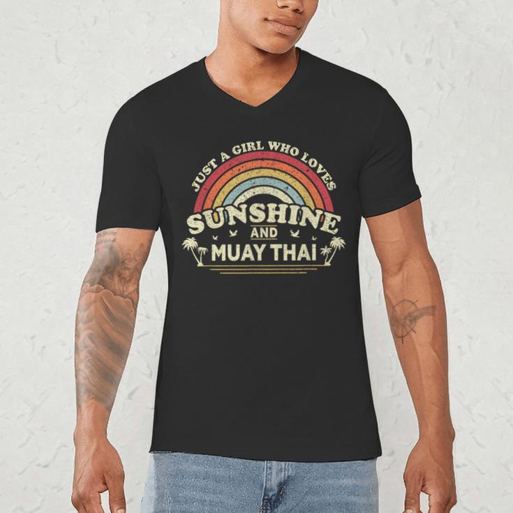 Muay Thai Shirt A Girl Who Loves Sunshine And Muay Thai Men's V-Neck T-Shirt Muay Thai Shirt A Girl Who Loves Sunshine And Muay Thai Men's V-Neck T-Shirt