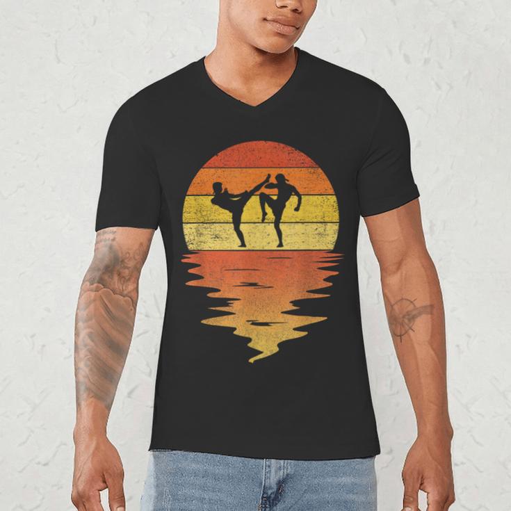 Muay Thai Shirt Retro Sunset 70s Vintage Muay Thai Men's V-Neck T-Shirt