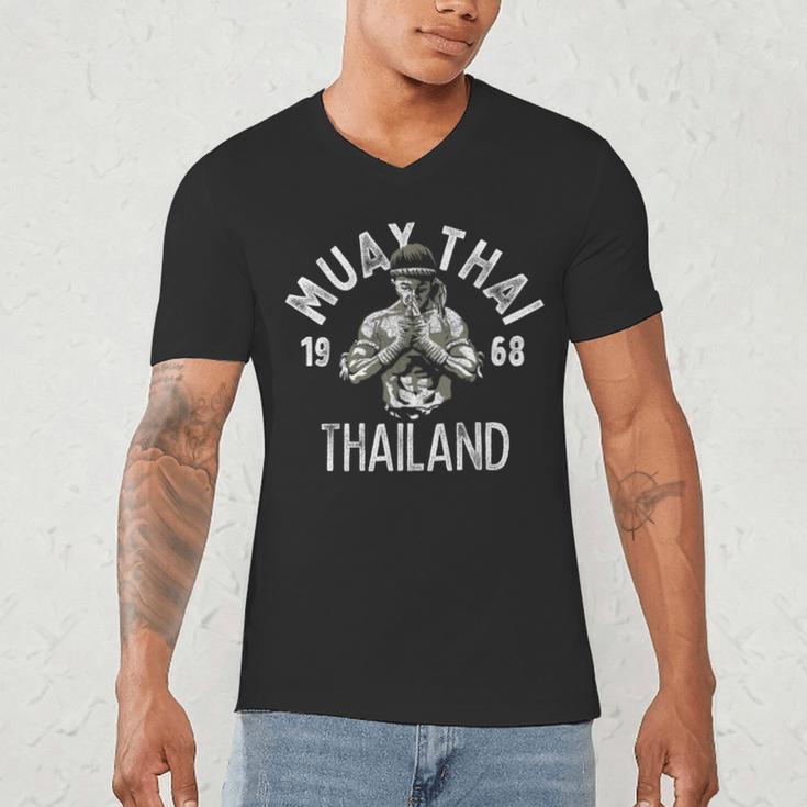 Muay Thai Thailand Vintage Tiger Fighter Training Small Men's V-Neck T-Shirt
