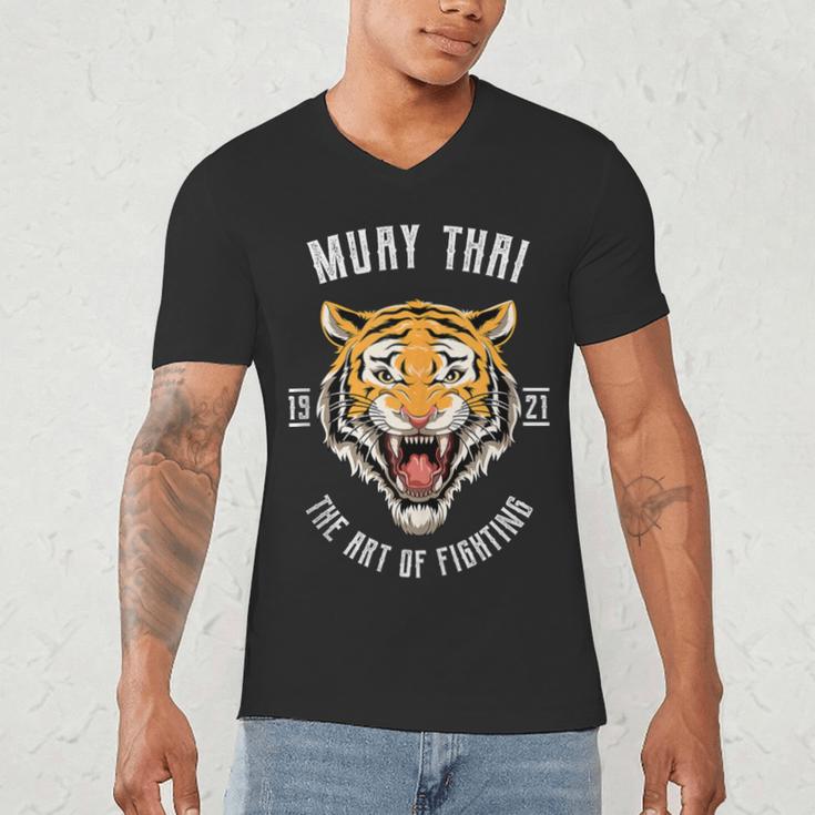 Muay Thai Tiger Thai Boxing Men's V-Neck T-Shirt Muay Thai Tiger Thai Boxing Men's V-Neck T-Shirt
