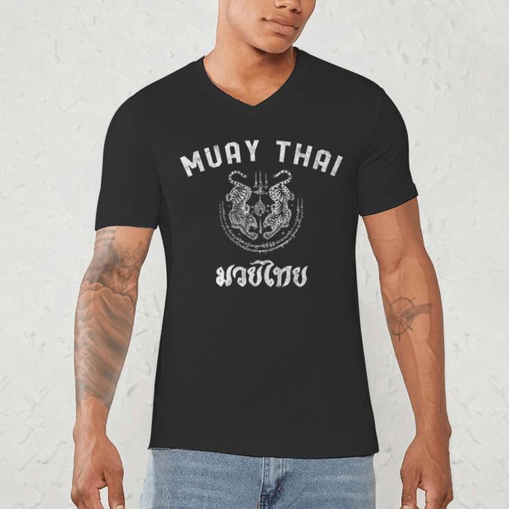 Muay Thai Twin Tiger Kickboxing MMA T-Shirt Men's V-Neck T-Shirt