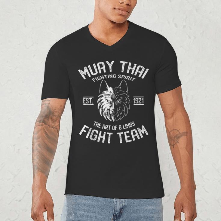 Muay Thai Wolf Fight Team Nak Muay Kickboxing Men's V-Neck T-Shirt