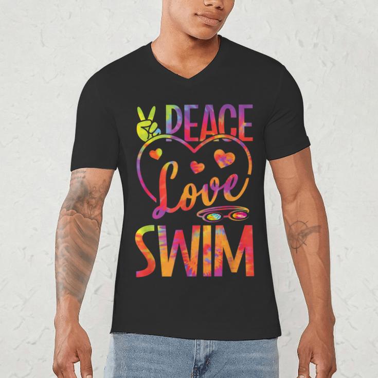 Peace Love Swim Swimming Tie Dye Swimmer Swimming Swim Team Men's V-Neck T-Shirt
