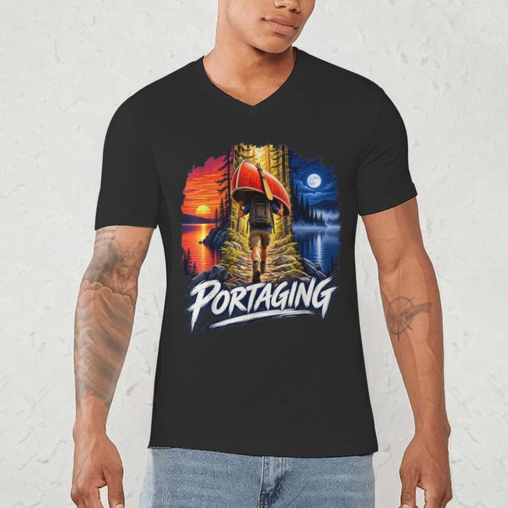 Portaging Canoe Wilderness Adventure Scenic Graphic Men's V-Neck T-Shirt