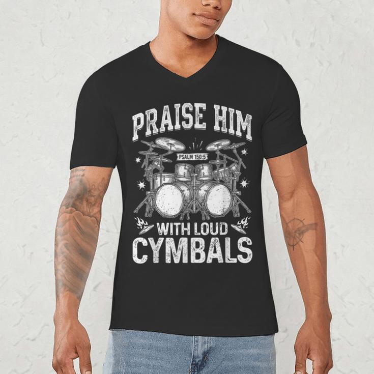 Praise Him With Loud Cymbals Psalm 150-5 Vintage Drum Kit Men's V-Neck T-Shirt