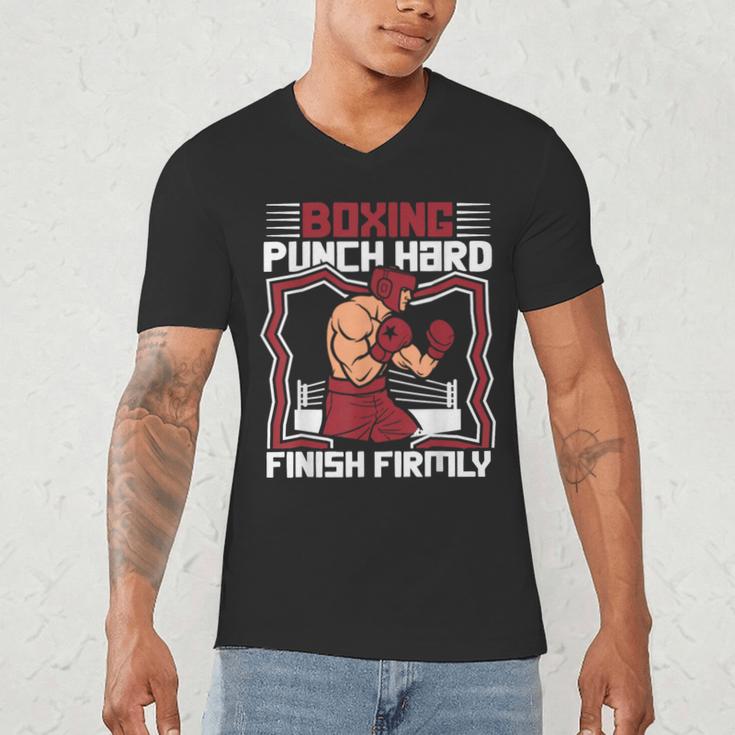 Punch Hard Finish Firmly Kickboxer Fan Muay Thai Boxing Men's V-Neck T-Shirt