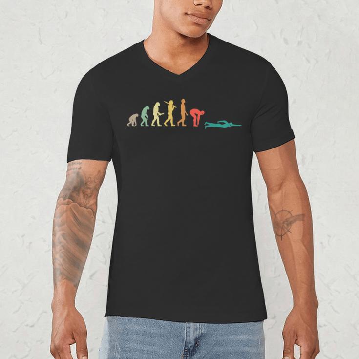 Retro Swimming Evolution For Swimmers Small Men's V-Neck T-Shirt