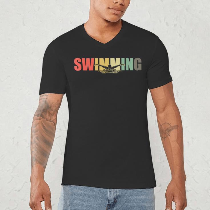 Retro Swimming Vintage Swimming Swimmer Men's V-Neck T-Shirt