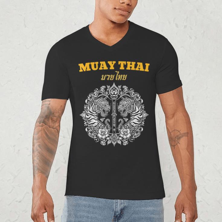 Sak Yant Muay Thai Art Tattoo Twin Tiger Kickboxing Thailand Men's V-Neck T-Shirt Sak Yant Muay Thai Art Tattoo Twin Tiger Kickboxing Thailand Men's V-Neck T-Shirt