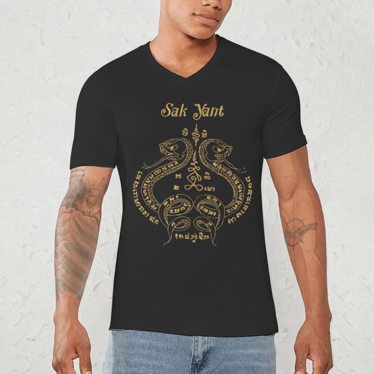 Sak Yant Sak Yant Tattoo Sak Yant Muay Thai Sak Yant T-Shirt Men's V-Neck T-Shirt