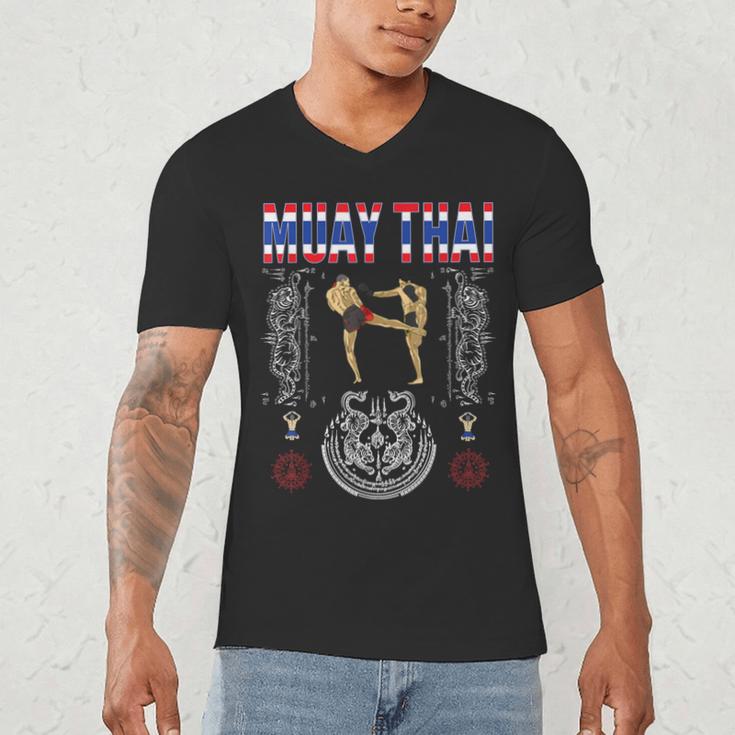 Sawadee Thai Traditional Sak Yant Thai Twin Tiger Muay Thai Men's V-Neck T-Shirt