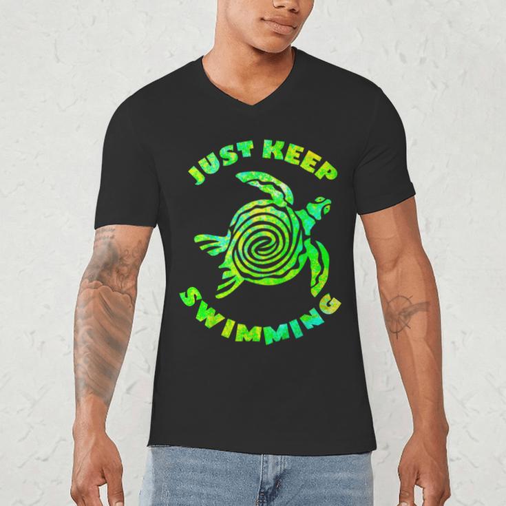 Sea Turtle Just Keep Swimming Ocean Beach Vacation Men's V-Neck T-Shirt Sea Turtle Just Keep Swimming Ocean Beach Vacation Men's V-Neck T-Shirt