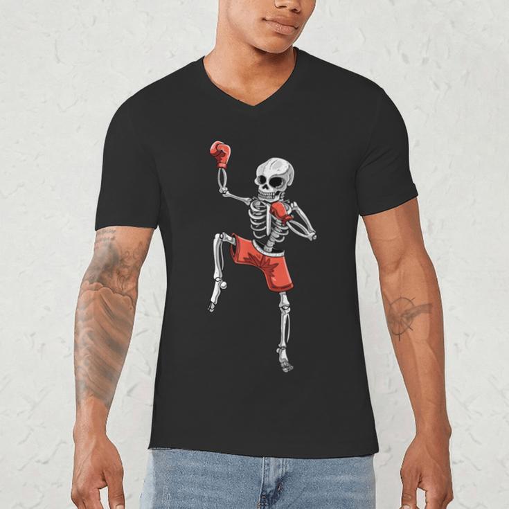 Skeleton Muay Thai Halloween Kickboxing MMA Fighter Costume Men's V-Neck T-Shirt Skeleton Muay Thai Halloween Kickboxing MMA Fighter Costume Men's V-Neck T-Shirt
