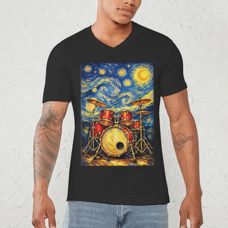 Starry Night Drum Kit Van Gogh Style Art Men's V-Neck T-Shirt Starry Night Drum Kit Van Gogh Style Art Men's V-Neck T-Shirt