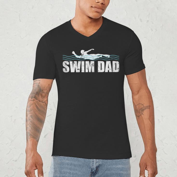 Swim Dad Support Swimming Father Sport Men's V-Neck T-Shirt Swim Dad Support Swimming Father Sport Men's V-Neck T-Shirt