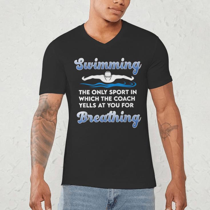 Swim Team Swimming Coach Quote Swim Breathing Joke Men's V-Neck T-Shirt