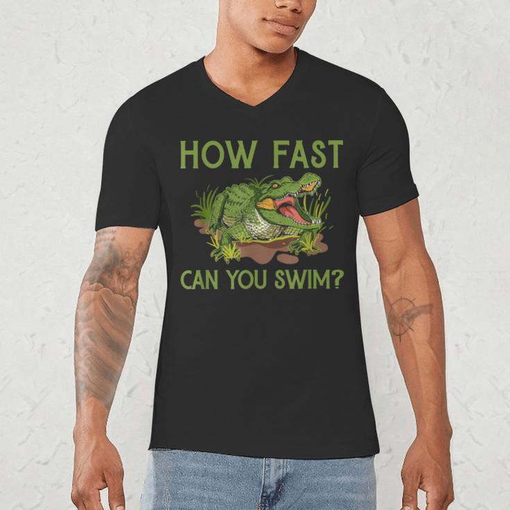 Swimmer Crocodile Swimming Humor How Fast You Can Swim Men's V-Neck T-Shirt Swimmer Crocodile Swimming Humor How Fast You Can Swim Men's V-Neck T-Shirt