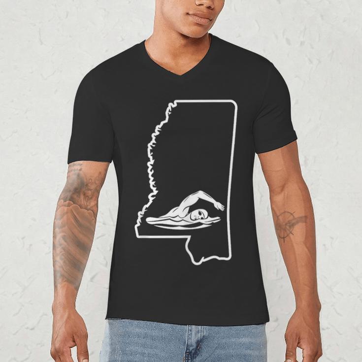 Swimming Apparel Mississippi Swimmer Training Men's V-Neck T-Shirt Swimming Apparel Mississippi Swimmer Training Men's V-Neck T-Shirt