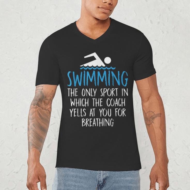 Swimming Coach Yells Breathing Swimmer Swim Team Men's V-Neck T-Shirt
