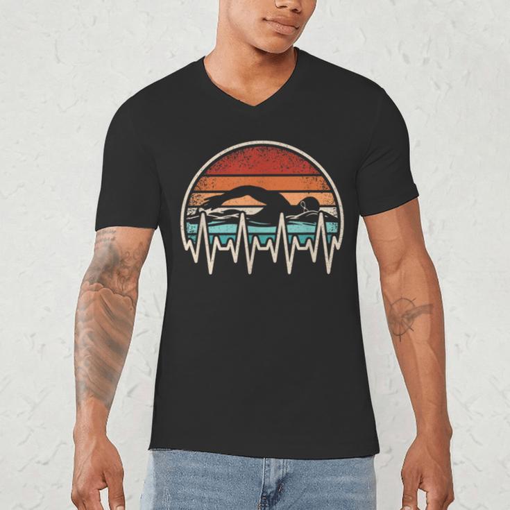 Swimming Heartbeat Retro Swim Swimmer Men Women Men's V-Neck T-Shirt Swimming Heartbeat Retro Swim Swimmer Men Women Men's V-Neck T-Shirt