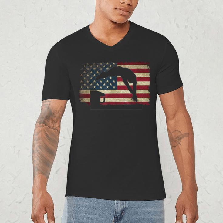 Swimming Swim Team Distressed American Flag USA Swimmer Men's V-Neck T-Shirt