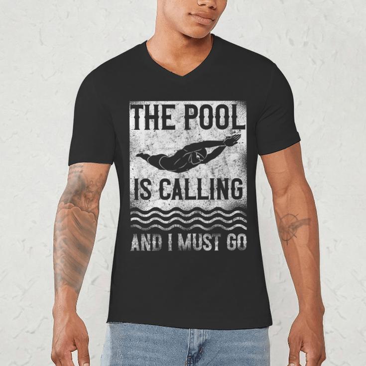 Swimming Swimmer Swim The Pool Is Calling Vintage Men's V-Neck T-Shirt