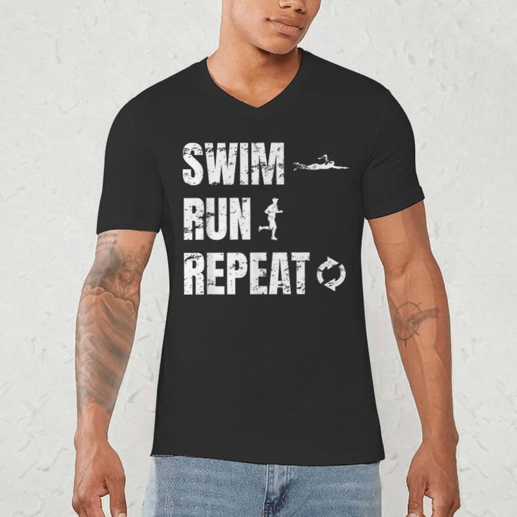 Swimrun Endurance Sports Swimming Running Swim Run Men's V-Neck T-Shirt
