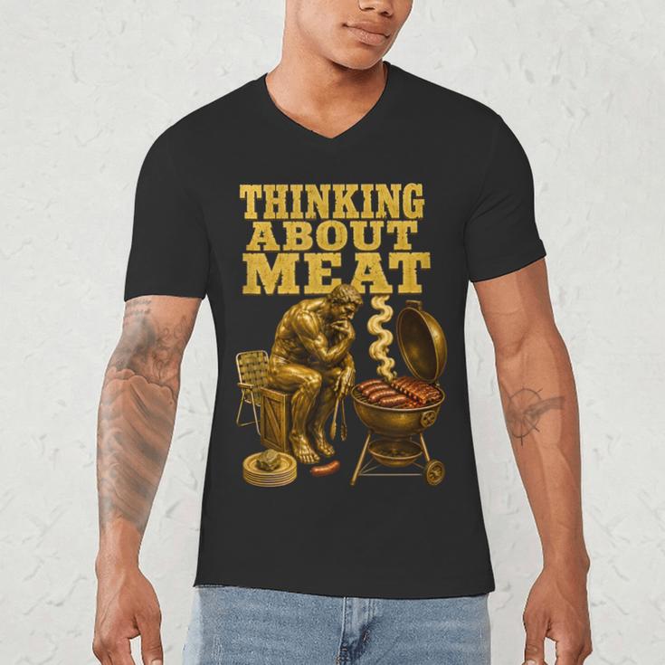 Thinking About Meat BBQ Dad Humor Men's V-Neck T-Shirt