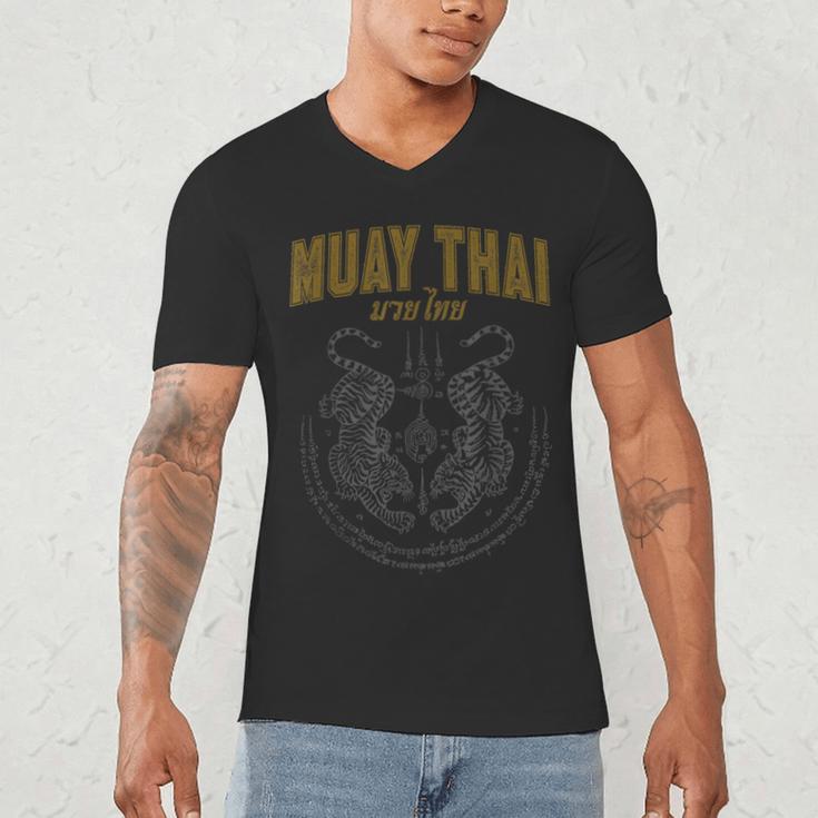 Twin Tiger Sak Yant Muay Thai Men's V-Neck T-Shirt