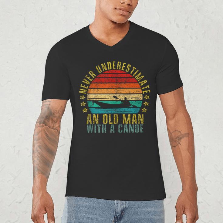 Never Underestimate An Old Man With a Canoe Retro Sleeveless Men's V-Neck T-Shirt