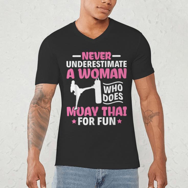 Never Underestimate A Woman Thai Boxing Muay Thai Fighter Men's V-Neck T-Shirt Never Underestimate A Woman Thai Boxing Muay Thai Fighter Men's V-Neck T-Shirt