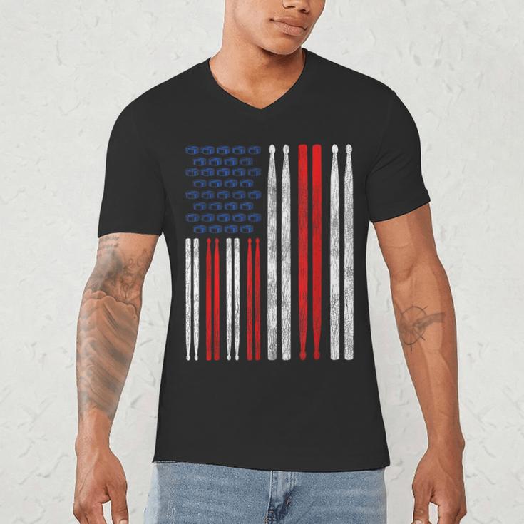 USA Flag Drumsticks Drum Kit Men's V-Neck T-Shirt USA Flag Drumsticks Drum Kit Men's V-Neck T-Shirt