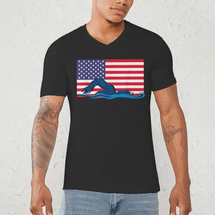 USA Flag Swimmer Swimming Sport Athlete Swim Swimming Men's V-Neck T-Shirt USA Flag Swimmer Swimming Sport Athlete Swim Swimming Men's V-Neck T-Shirt